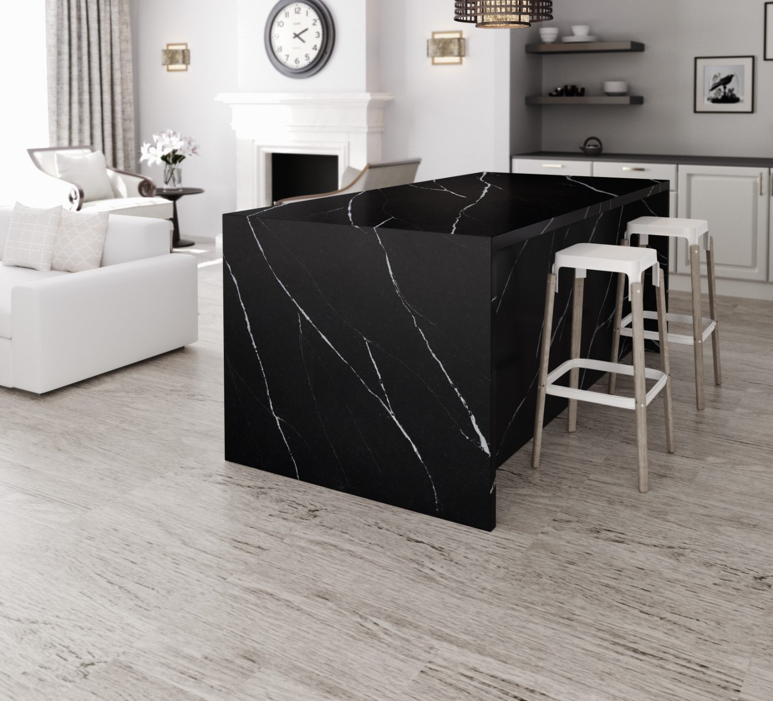 Black Silestone quartz worktop with white veining
